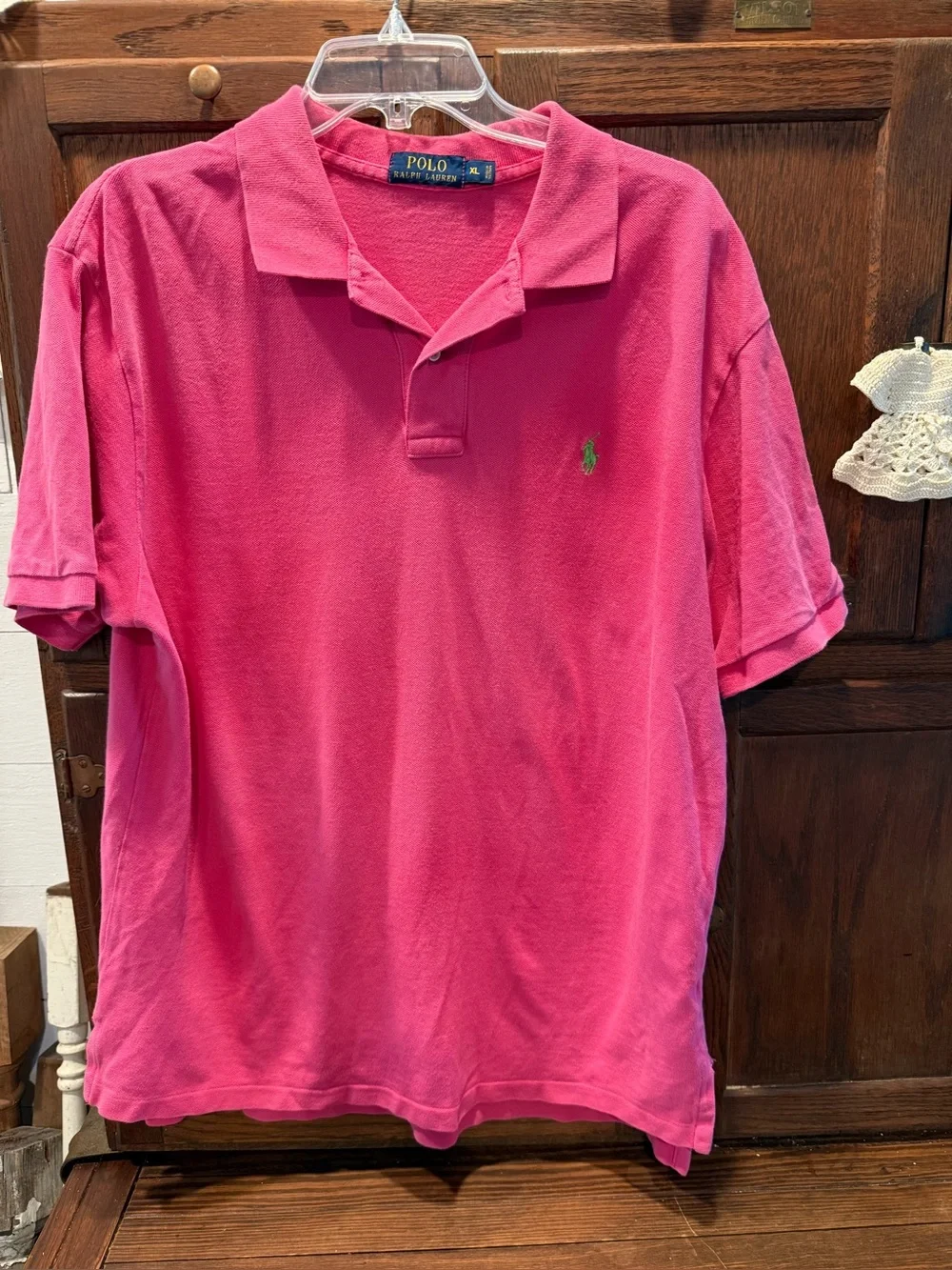 Ralph Lauren Men's Bright Pink Polo with Green Pony Logo